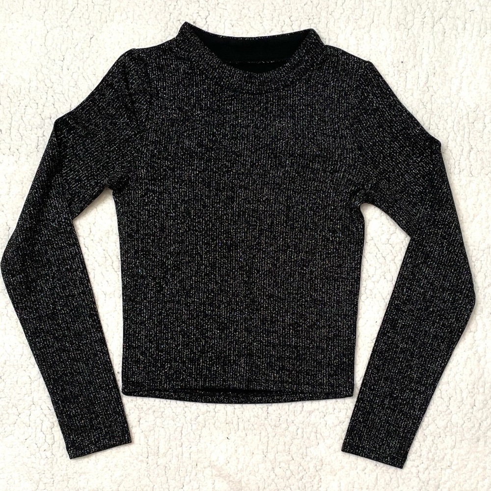 Justice Shimmer Ribbed Mock Neck Top